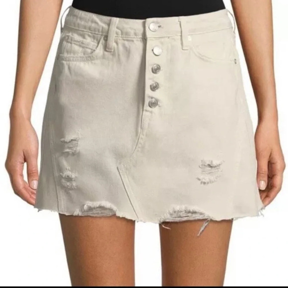 We The Free Free People Off White Distressed Denim Mini Skirt Size 25 - Picture 8 of 11